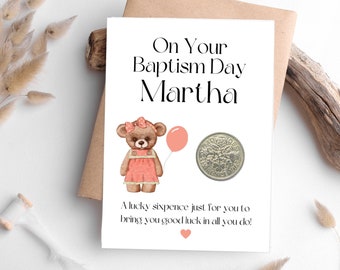 Baptism Gift For Girls - Lucky Sixpence Coin - Personalised Baptism Day Gift - Baptism Keepsake - Blessing Gifts For Goddaughter