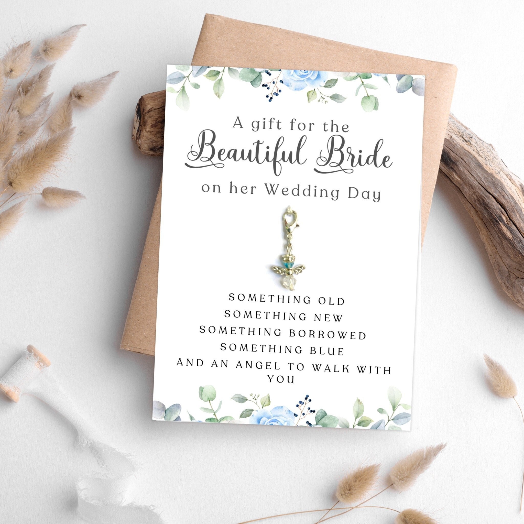 Something Blue Gift For Bride - Wedding Bouquet Charm - Guardian Angel Charm - Memorial Gift Bride - Remembrance Gifts - Family Loss