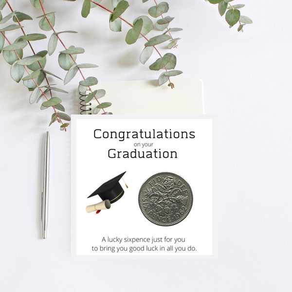 Graduation Gift Him Her - Lucky Sixpence Coin - Well Done Graduation - Congratulations Gift Daughter Son Sister Friend