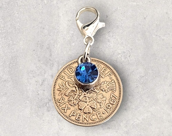 Wedding Bouquet Charm Blue - Lucky Sixpence Charm - Wedding Day Keepsake For Brides Bouquet - Gift From Bridesmaid To Bride To Be