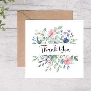 Cartão de agradecimento - Obrigado mãe irmã amiga tia - Cartão de agradecimento de casamento - Flores silvestres Cartão de felicitações em branco