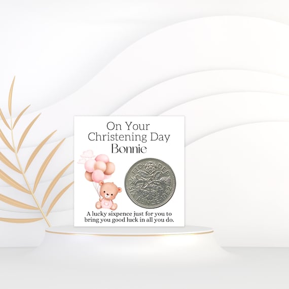Girl Christening Gift Lucky Sixpence Coin Personalised