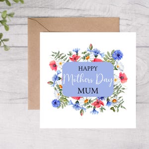 Cartão floral de dia das mães de filho e filha - Cartão feliz de dia das mães - Cartão de felicitações em branco com flores para o dia das mães