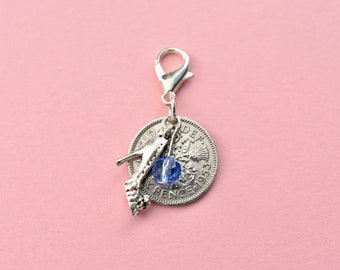 Something blue for the bride, daughter wedding sixpence, bouquet charm bridal gift, good luck keepsake