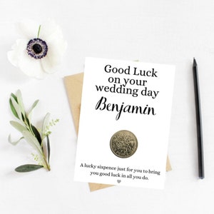 Regalo personalizzato per lo sposo - Ricordo della moneta da sei pence fortunato - Regalo personalizzato per il giorno del matrimonio - Regalo per il futuro marito - Ricordo per il genero