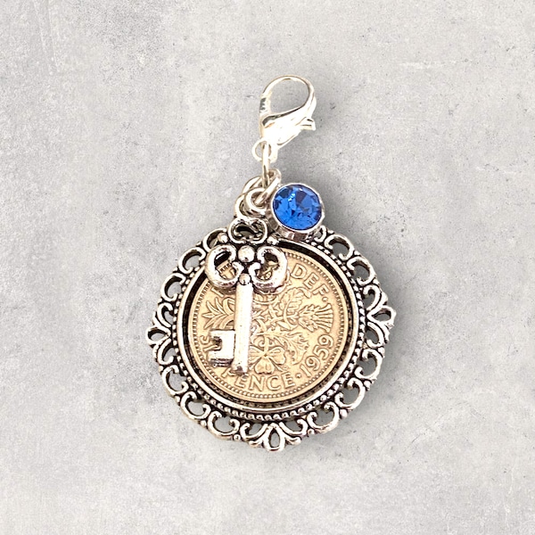 Wedding Charm For Bouquet - Lucky Sixpence Charm - Bridal Bouquet Charm Blue - Gift For Bride From Mother Of The Groom - Bride Keepsake