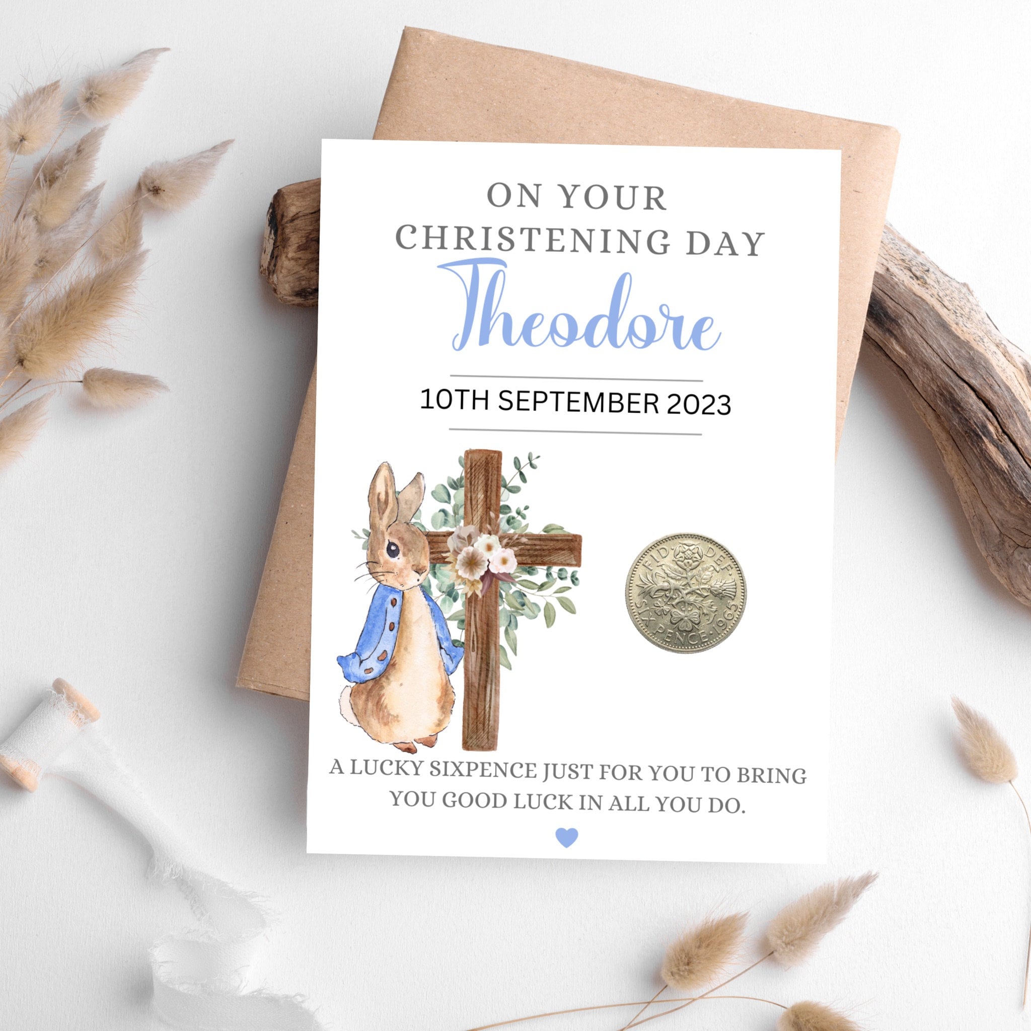Christening Gifts Boys - Lucky Sixpence Coin - Personalised Christening Keepsake - Blessing Gifts For Godson, Nephew, Son, Grandson