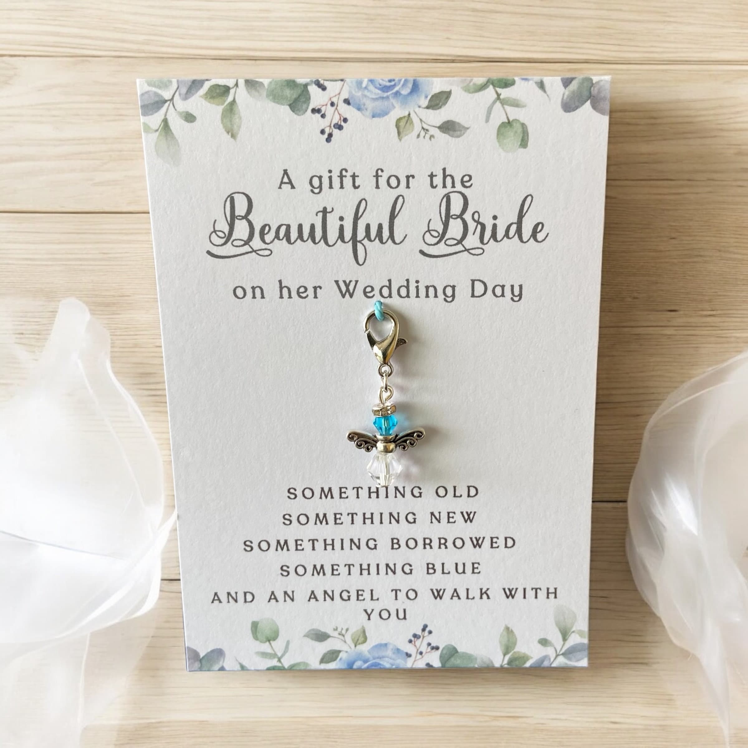 Wedding Bouquet Charm - Something Blue Gift For Bride - Guardian Angel Charm - Memorial Gift Bride - Remembrance Gifts - Family Loss
