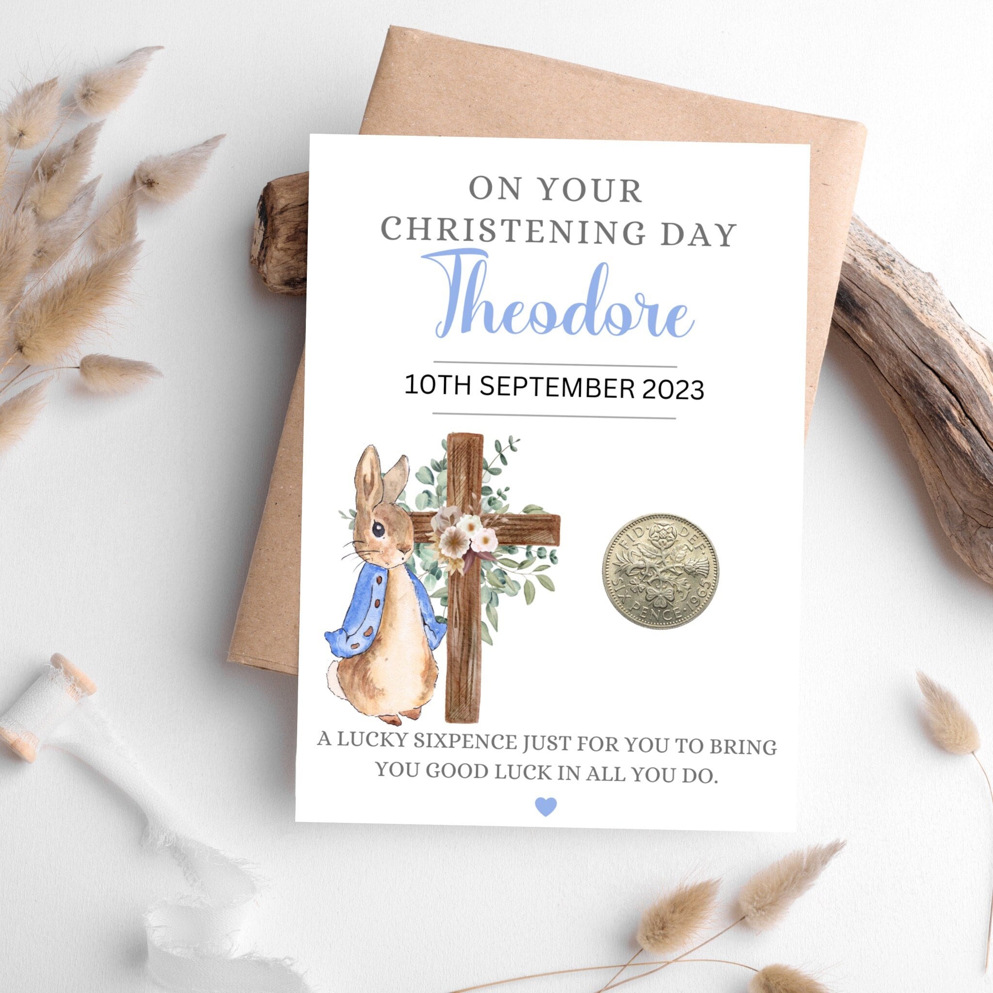 Christening Gifts Boys - Lucky Sixpence Coin - Personalised Christening Keepsake - Blessing Gifts For Godson, Nephew, Son, Grandson