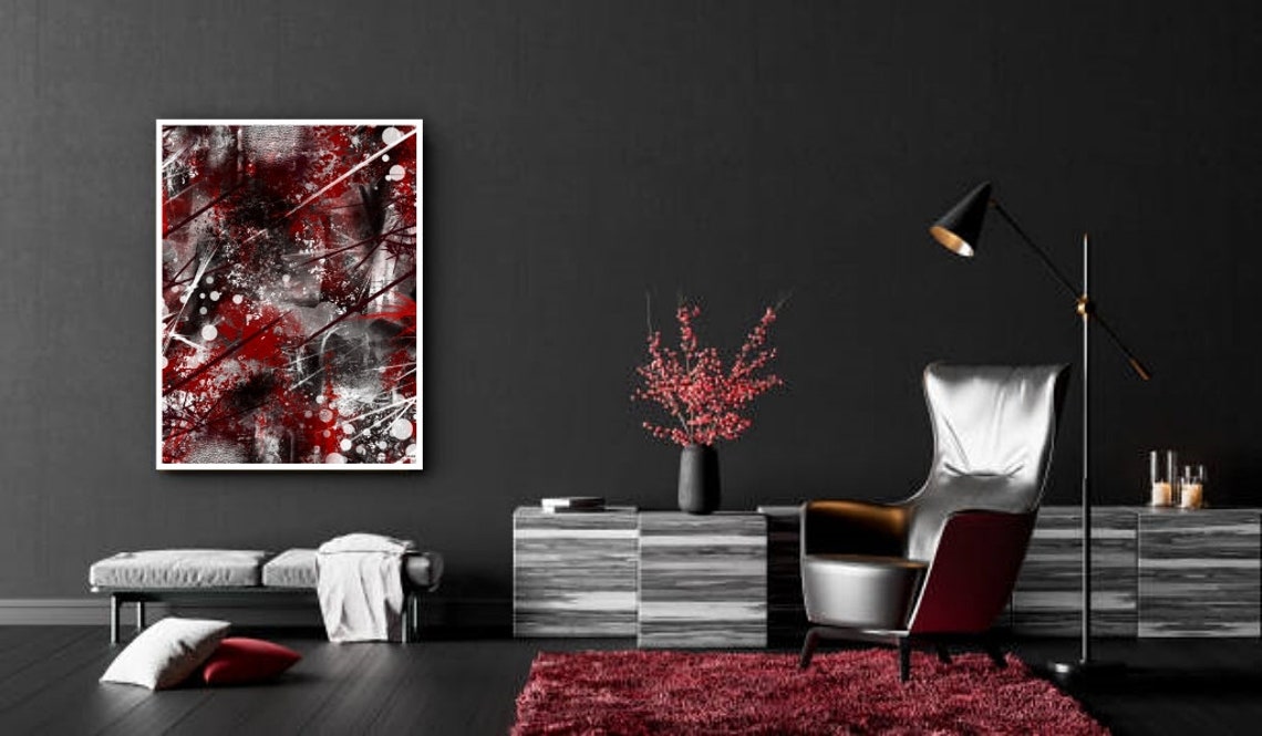 Red and Black Contemporary Wall Art Abstract Printable Wall Etsy