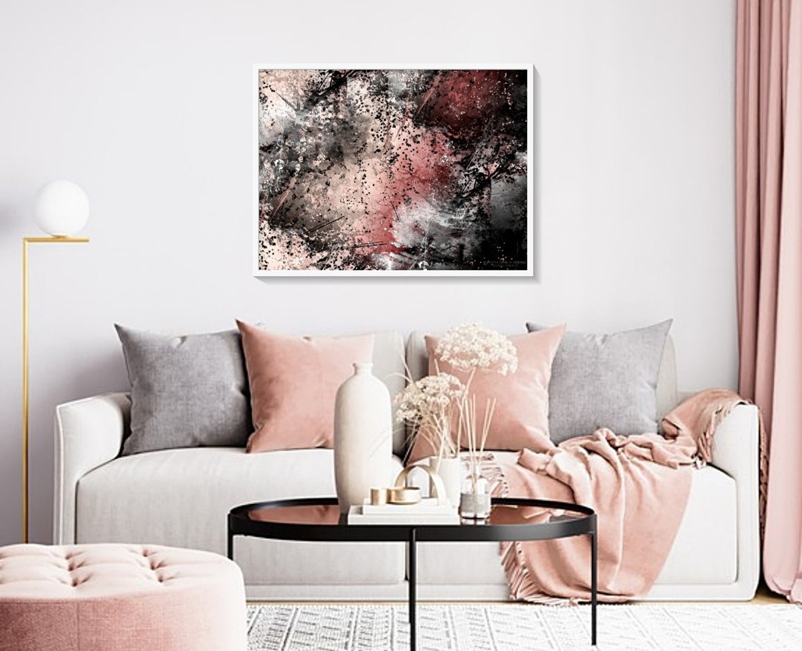 Pink & Black Textured Abstract Wall Art Frozen Rose Wall Etsy
