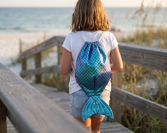 Originaler Meerjungfrauen-Rucksack mit Kordelzug | Strand, Pool, Schule, einzigartiges Geschenk