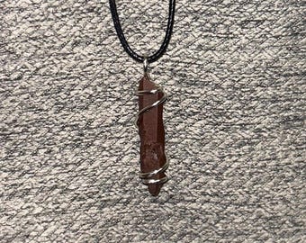 Handmade Himalayan Natural red Quartz Crystal Point silver tone wire wrapped Elestial reiki necklace Lemurian starseed unique