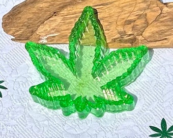 Weed Marijuana Resin Ashtray Hot Green with sparkles! Handmade Pot shape Cannabis lovers unique Leaf tray storage.