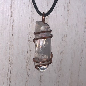 Handmade Wire Wrapped Rainbow Angel Aura Quartz Crystal Pendant on rope necklace pure copper