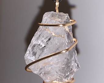 Collar de cristal elestial de azeztulita y cuarzo Satyaloka natural hecho a mano, envoltura de alambre en tono dorado, sinergia cargada de Reiki, 12 piedras Satcitananda