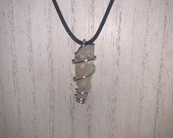 Handmade Angel Aura Rainbow titanium Silicon Bismuth Quartz Crystal silver tone wire wrapped necklace reiki charged jewelry
