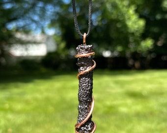 Handmade Prophecy Stone Black egypt diamond ( Limonite and Hematite) pure copper wire wrapped necklace reiki charged
