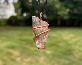 Handmade Phantom green Quartz pure copper Necklace Reiki charged Lemurian Star seed Healing crystal Elestial gemstone