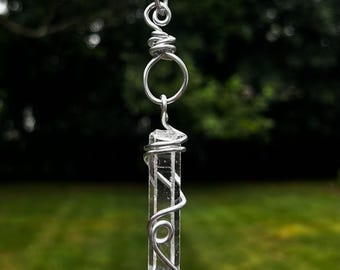 Handmade Natural Clear Lemurian Quartz Elestial Crystal Gemstone Aluminum wire Wrapped Pendant Reiki Healing jewelry necklace unique record