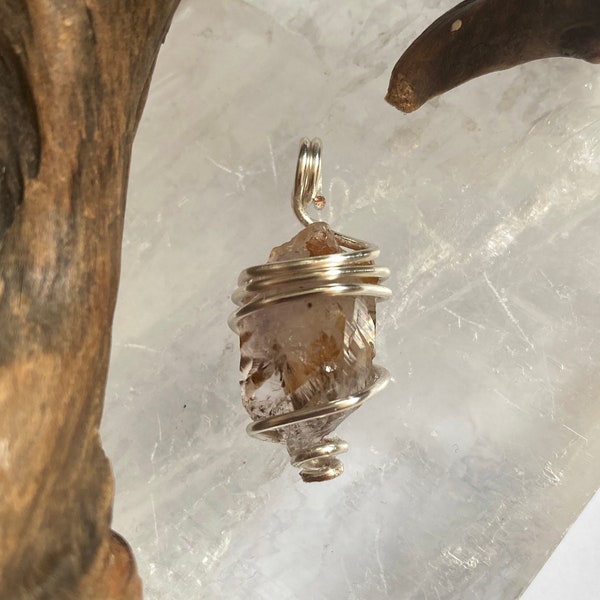 Handmade Natural Super Seven Melody Elestial Quartz Crystal silver tone Wire wrapped Pendant Necklace Gemstone Healing Reiki