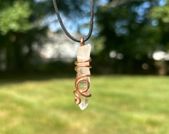 Handmade Tibet Himalayan clear Quartz Crystal point pure copper Wire Wrapped necklace ELESTIAL Lemurian Reiki Charged High Quality