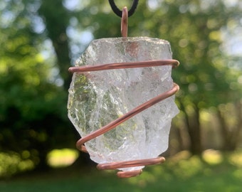 Handmade Natural Satyaloka quartz azeztulite Elestial crystal necklace pure copper wire wrap Reiki Charged  Synergy 12 stone Satcitananda
