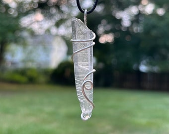 Handmade Tibet Himalayan Lemurian Quartz Crystal point silver tone Wire Wrapped Necklace ELESTIAL High Quality star seeds