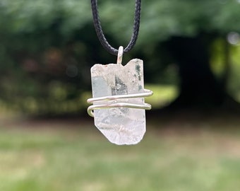 Handmade Phantom Green Quartz silver plated wire Wrapped necklace Garden quartz elestial lemurian star seed reiki charged