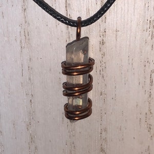 Handmade Wire Wrapped Rainbow Angel Aura Quartz Crystal Pendant on rope necklace pure copper
