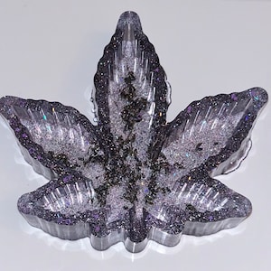 Weed Marijuana Resin Ashtray Handmade Pot shape Cannabis lovers unique Leaf tray storage. With purple sparkles and lavender! Home decor