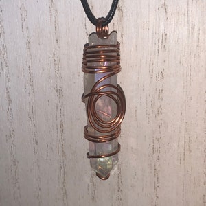 Handmade Wire Wrapped Rainbow Angel Aura Quartz Crystal Pendant on rope necklace pure copper