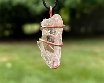 Handmade Phantom green Quartz pure copper Necklace Reiki charged Lemurian Star seed Healing crystal Elestial gemstone