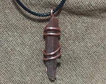 Handmade Himalayan Natural red Quartz Crystal Point pure copper wire wrapped Elestial reiki necklace Lemurian starseed unique