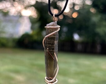 Handmade Dark Smokey Quartz crystal gold tone wire wrapped pendant reiki healing jewelry for anxiety/depression High quality