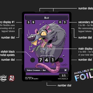 ART SERIES 1/1 Rat Ultra Display Token with 7 built-in number displays for token count and summoning-sick or tapped tokens, Art: nekr0ns