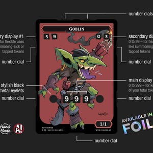 ART SERIES Goblin Ultra Display Token with 7 built-in number displays for token count and summoning-sick or tapped tokens, Art: nekr0ns