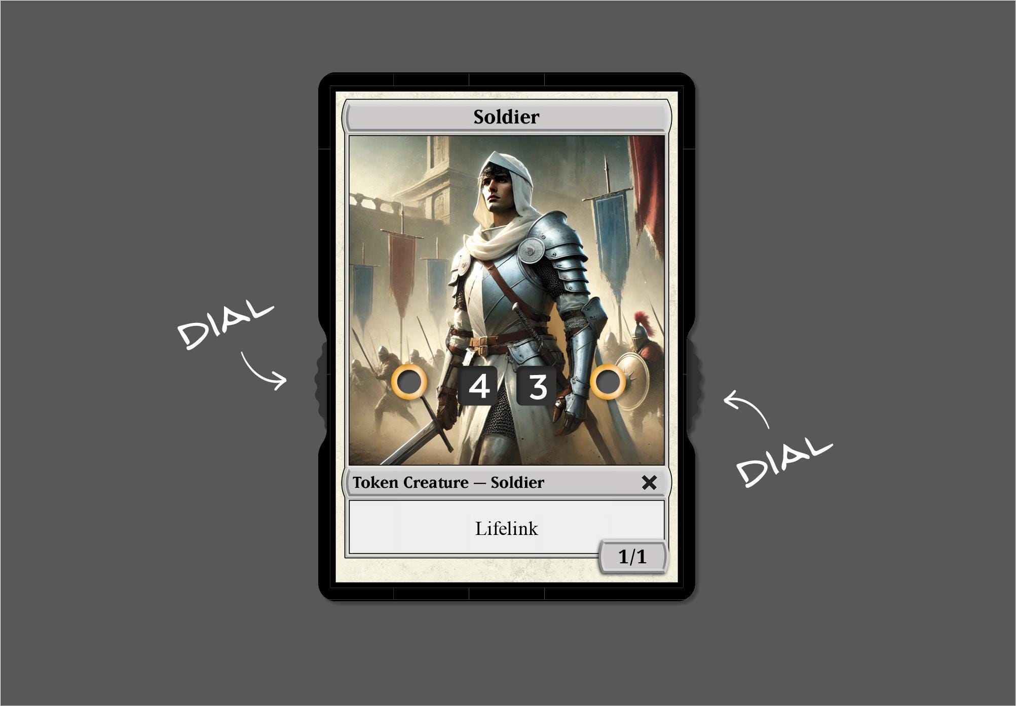 1/1 lifelink white Human Soldier Token with Number Display