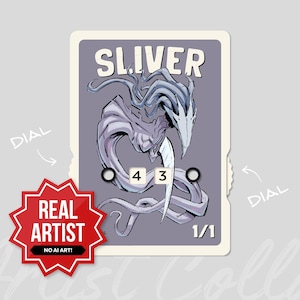 White Border ART SERIES 1/1 Sliver Token Counter with Number Display, Art by nekr0ns – Magic the Gathering
