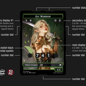 ART SERIES Elf Warrior Ultra Display Token with 7 built-in number displays for token count & summoning-sick or tapped tokens, Art: Rabi3r11