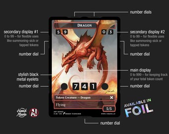 SÉRIE DE ARTE 5/5 Token Ultra Dragão com 7 displays numéricos integrados para contagem de tokens e tokens enjoado de invocação ou virados, Arte: Robert Schneider