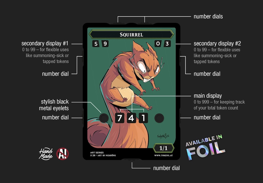Token With Numbers ART SERIES Squirrel Ultra Display Token With 7 Built-in Number Displays ...