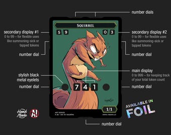 ART SERIES Squirrel Ultra Display Token com 7 displays numéricos integrados para contagem de fichas e fichas enjoadas de invocação ou viradas, Arte: nekr0ns