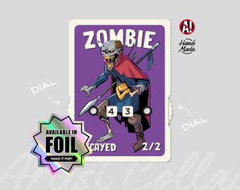 Contador de fichas Zumbi #2 da Série Arte com Borda Branca (deteriorado) com Exibição de Número, Arte por nekr0ns – Magic the Gathering
