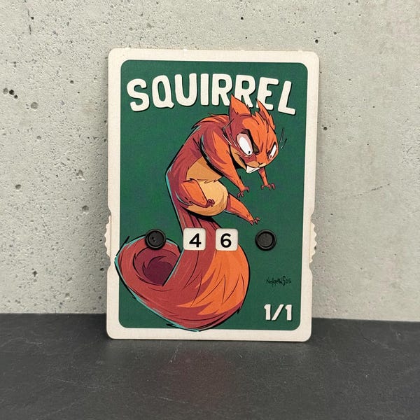 White Border ART SERIES Squirrel Token Counter with Number Display, Art by nekr0ns – Magic the Gathering
