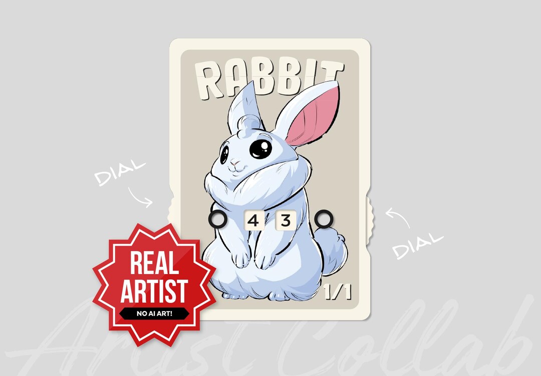 White Border ART SERIES 1/1 Rabbit Token Counter With Number Display ...