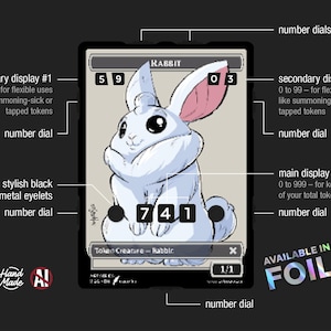 ART SERIES Rabbit Ultra Token with 7 built-in number displays for token count and summoning-sick or tapped tokens, Art: nekr0ns