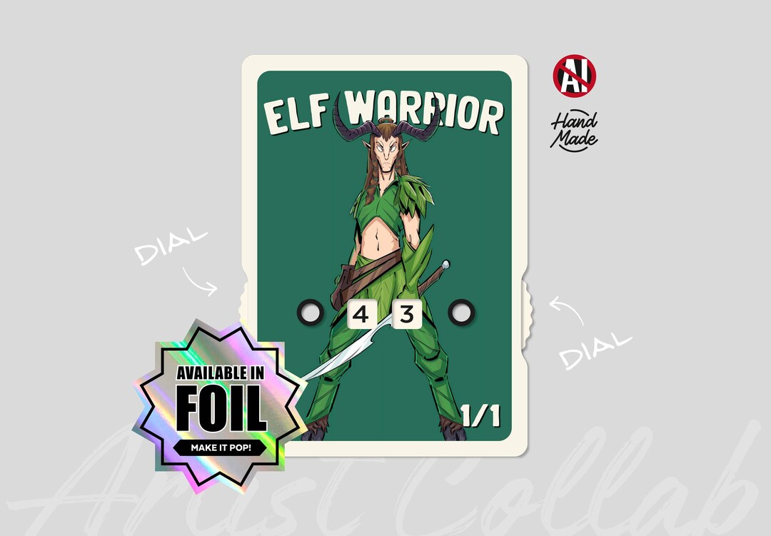 White Border ART SERIES Elf Warrior Token Counter With Number Display ...