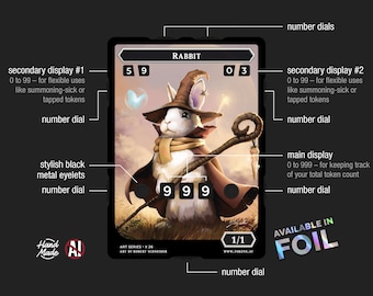 SÉRIE DE ARTE 1/1 Token Ultra Coelho com 7 displays numéricos integrados para contagem de tokens e tokens enjoado/virado ou com invocação pendente. Arte: Robert Schneider