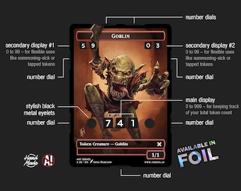 SÉRIE DE ARTE Goblin Ultra Display Token com 7 displays numéricos integrados para contagem de fichas e fichas enjoada/virada ou com enjoo de invocação, Arte: Anna Marcano